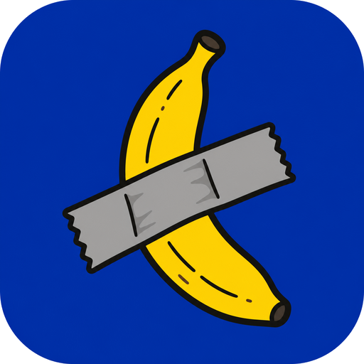 Banana com fita adesiva cinza sobre fundo azul Klein