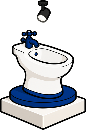 Bidê branco num pedestal azul com spot