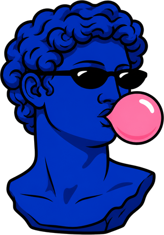 Busto azul Klein com óculos escuros e chiclete, sem pedestal