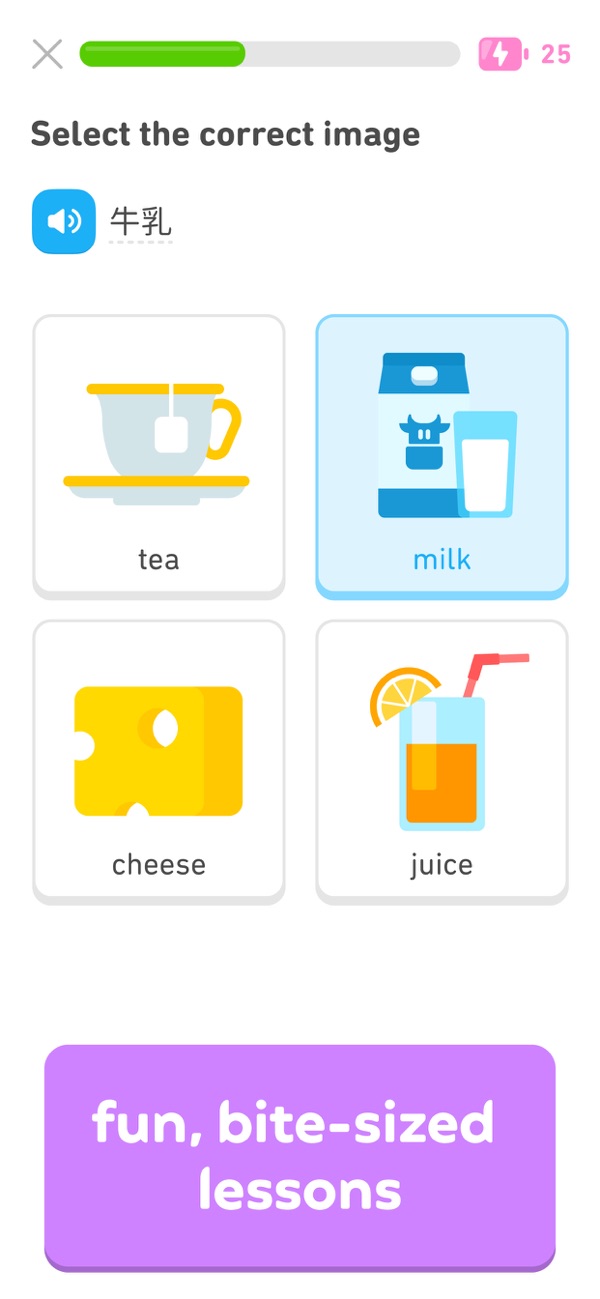 Duolingo, barra de progresso