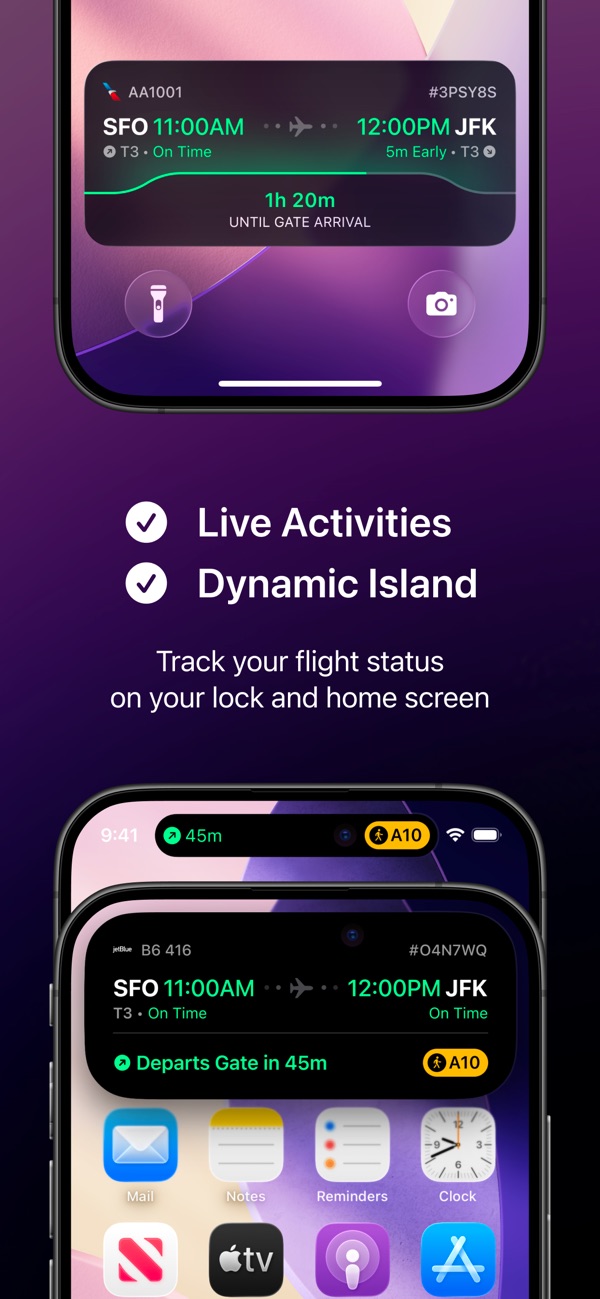 Flighty, Live Activity na tela de bloqueio