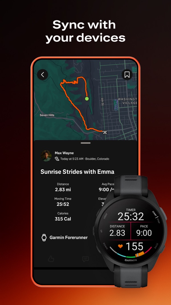 Strava, atividade com rota