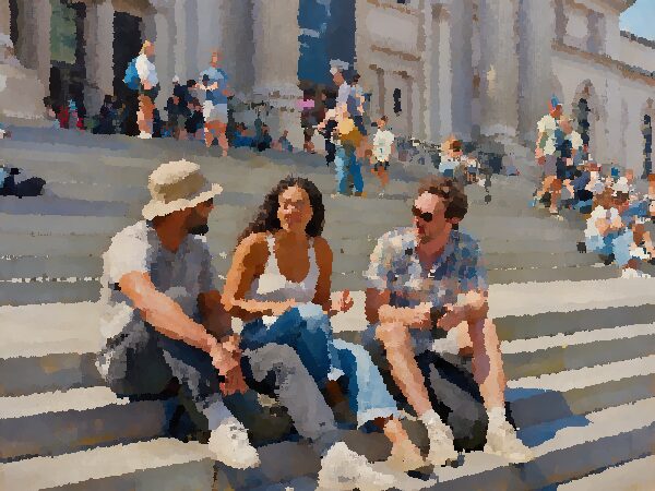 A foto do grupo pintada a óleo